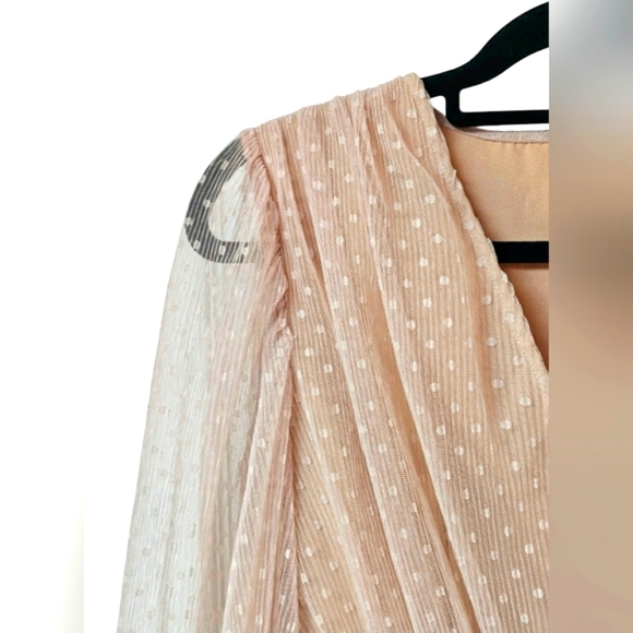 NEW Endless Rose Anthropologie Sheer Nude Pink Ruched Mini Dress Swiss Polka Dot - Picture 3 of 16